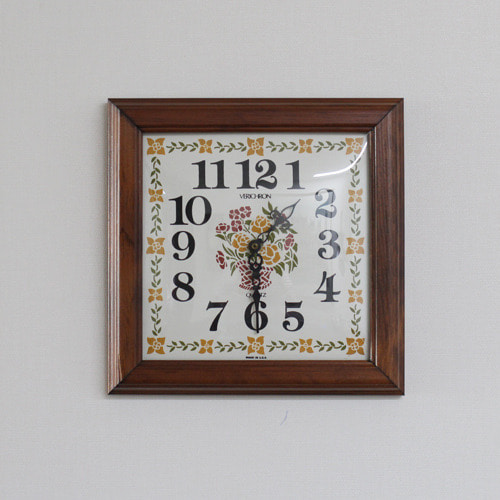 Vintage Square Wood Frame Wall Clock #02
